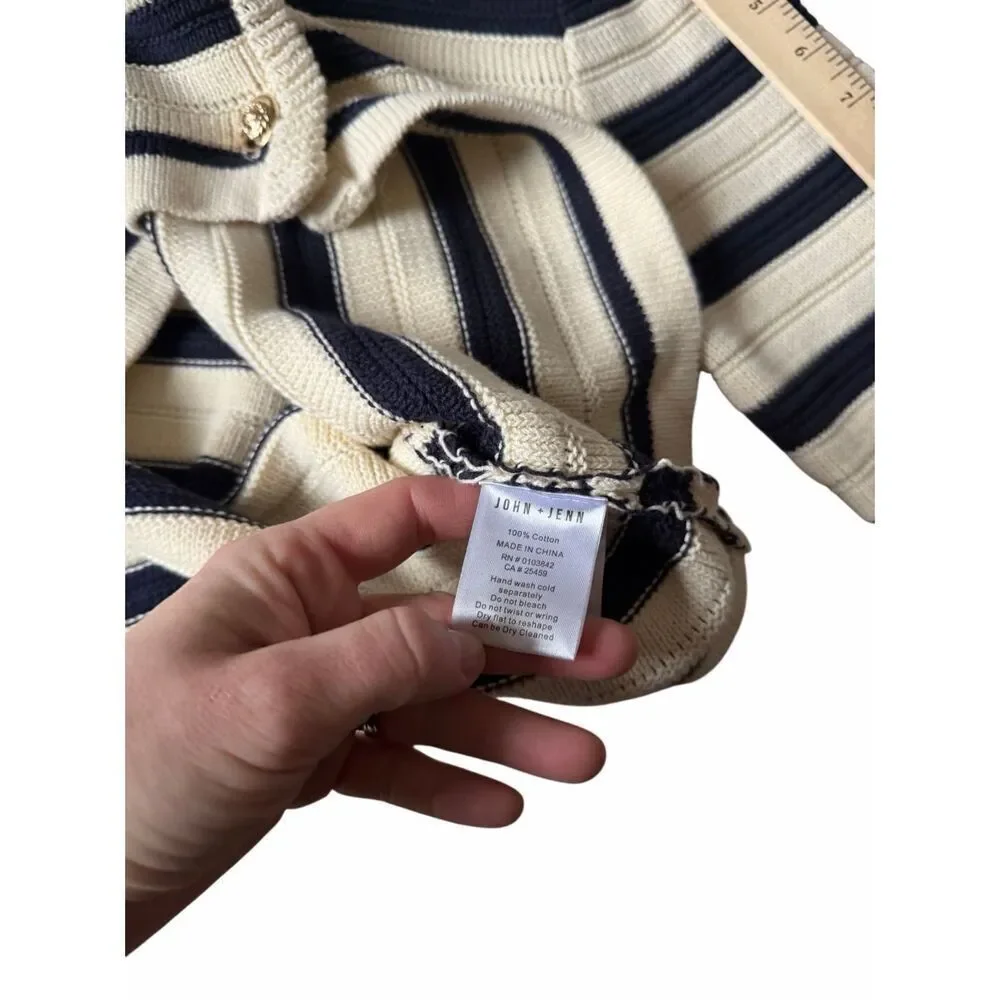Anthropologie JOHN & JENN Jacket Camille Striped Cream Navy Large‎